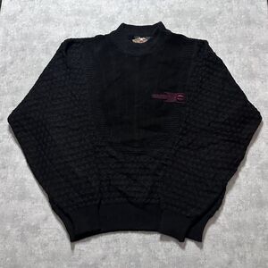 Vintage Knit Harley Davidson Black Acrylic Nylon Sweater Size Mens Large